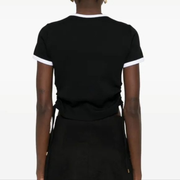 Patou Ribbed-Knit Cut-out T-Shirt Cinched Side With Drawstrings Ringer Size Med - Picture 2 of 9